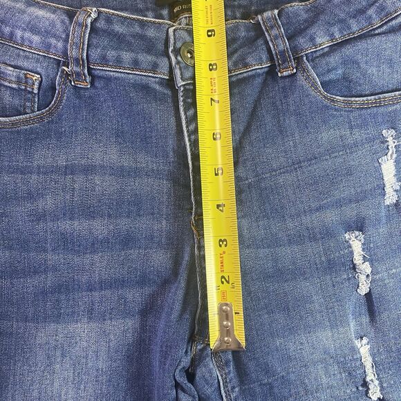 LUCKY & BLESSED Jeans Super Flare Bell Bottom Mid Rise Distressed Womens 8 Blue - Picture 5 of 11